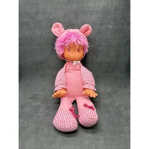 Vintage "Toyse" Pink Soft Body Rubber Face Yarn Hair Doll With Bonnet